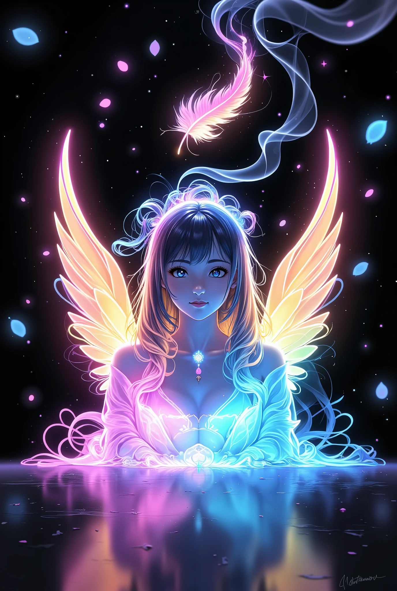 Anime girl with glowing wings and a glowing heart - SeaArt AI