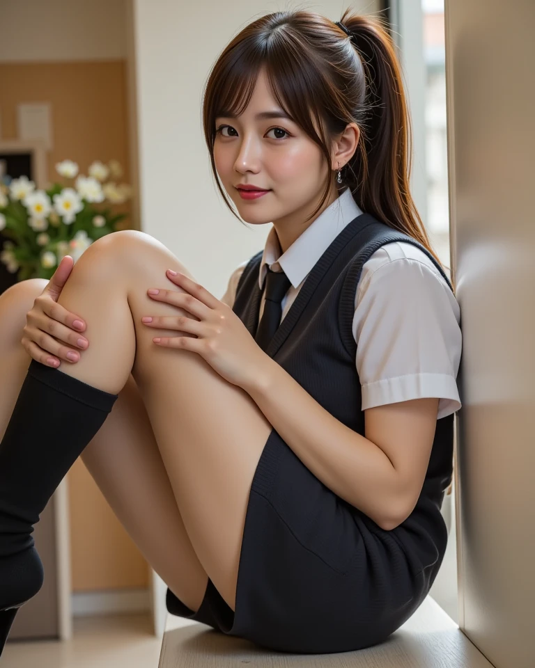 (masterpiece:1.2,8K resolution, RAW Photos, Highest quality, ), High-definition color photos, Professional photos, (reality, Realistic photos:1.37), ((whole body photo, whole body)), (Beautiful 30 year old Korean adult woman), Cinematic Light, (Beautiful face with double eyelids:1.5), (whole body photography), (Highest quality:1.2), ((large and impressive eyes, Beautiful eyes with double eyelids)), (Smile with your mouth closed:1.2), (View your viewers:1.2), (Crouch in front of the viewer, When you squat down, you can see your panties), (White panties), Panties are fully visible, (A detailed maid outfit in black and white:1.2),Long and beautiful legs,Big Breasts,(Beautiful face illuminated by natural light), Please show your crotch to the viewers.,Make eye contact with your audience, Photographed at the Palace of Versailles, Pose with hands on cheeks, Seaweed