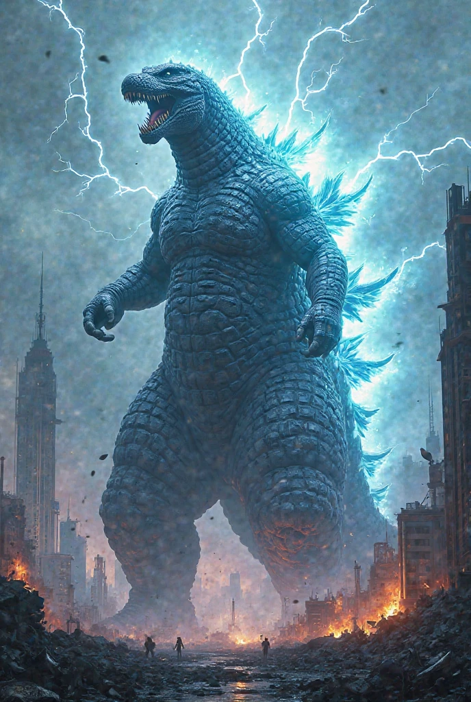 masterpiece, best quality, very aesthetic, cloudy daylight,
GodzillaXP, monster, godzilla, full body shot from side, looking at the viewer, blue eyes, yellow spines,
in city center, fire, explosion,