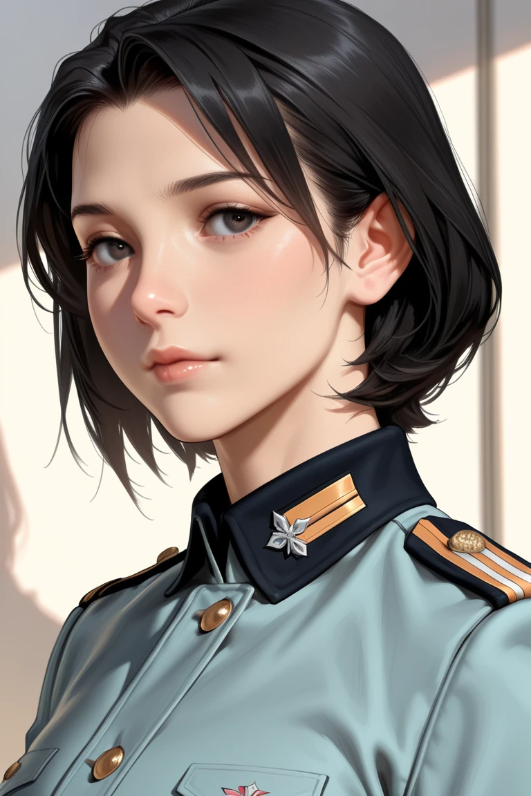 A beautiful female Ground Self-Defense Force officer with short hair
