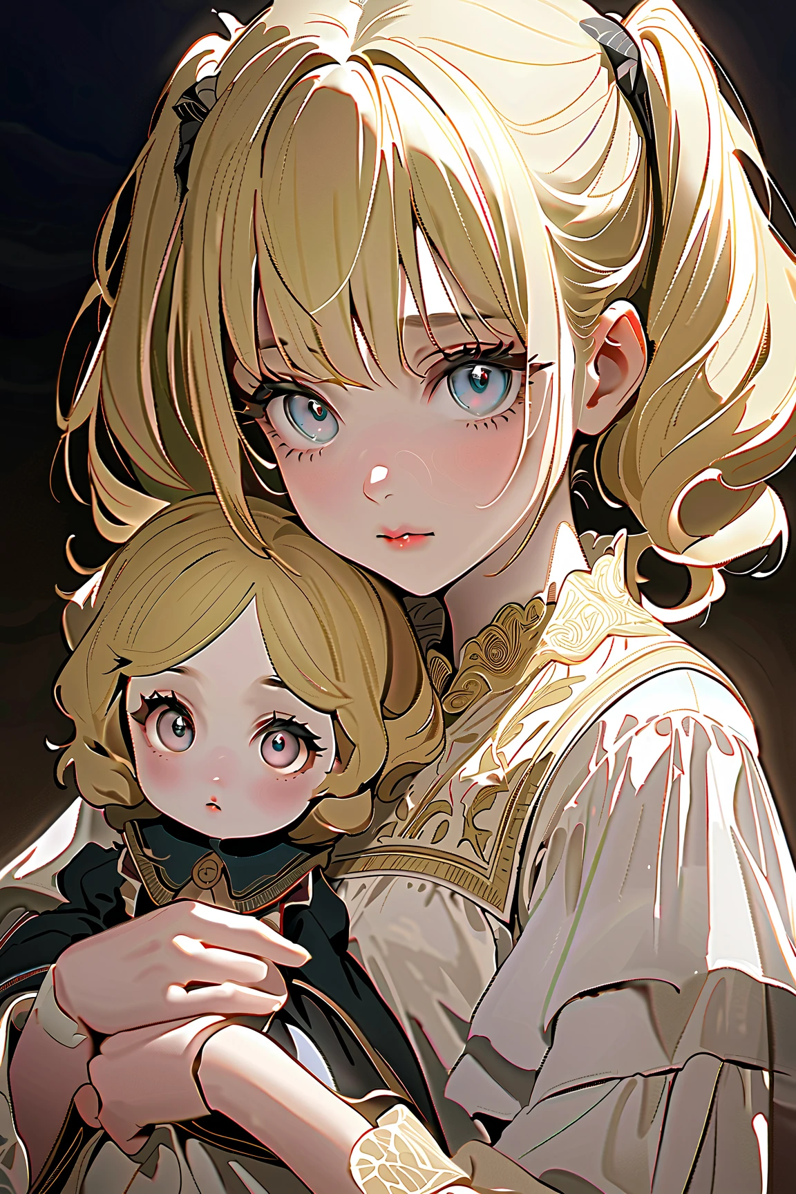 (masterpiece),(best quality),(extremely intricate),(sharp focus),(cinematic lighting),(extremely detailed),3 people are in the painting, one is a woman and two are children.,pg-13,