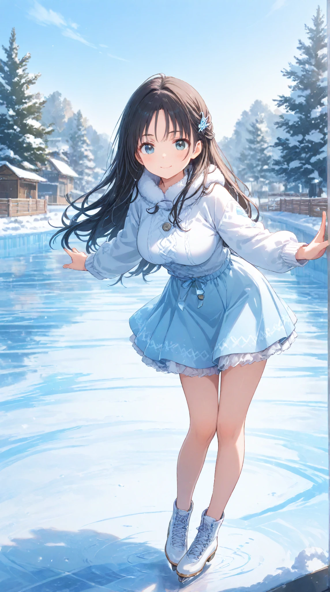 (Evil smile), ((((Wearing a penguin-colored costume, pleated skirt, Penguin hat, Leather panties, skirt, Pantyhose, Stiletto heels))), ((Shiny Costumes)), ((skindentation)), skinny, solo, 1 woman, Masterpiece, highest quality, highest quality, 16K, incredibly absurd, highly detailed, 2.5D, ai-generated, delicate and dynamic, very delicate facial expressions, delicate eye depiction, erotic, only sexy woman, ((A cute and kind face)), healthy figure, ((2 woman)), 160cm tall, medium firm swaying bust, Dark Hair, blush, Sweat,Embarrassed,sexy, ((thin thighs)), shiny and lustrous, facing straight at viewer, (((in heat))), ((Oily_skin)), ((Lots of sweat)), ((dutch angle)), ((erotic pose)), (((Dynamic Pose))), ((Transparent and sparkling costume)), ((A gazebo in the middle of a beautiful snowy field)),