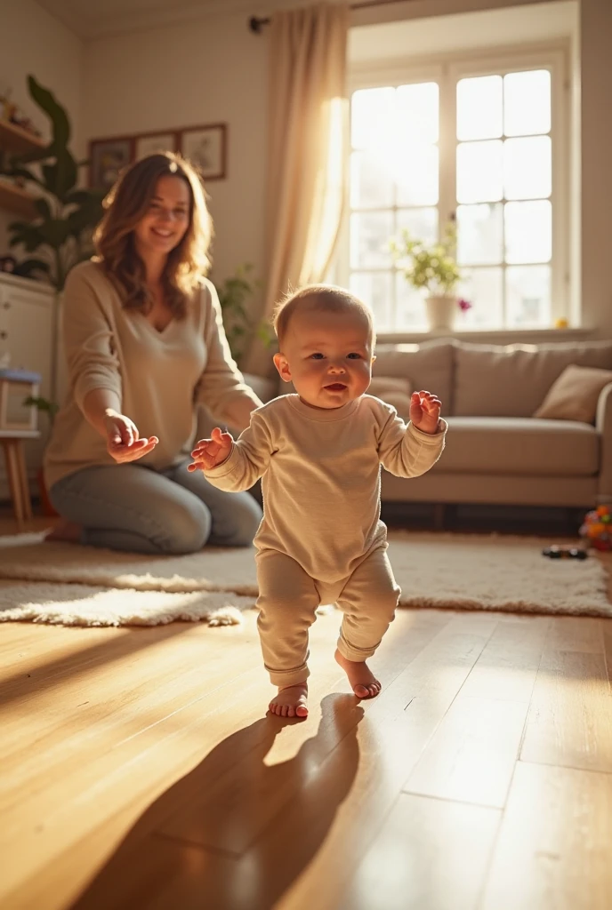 It could be a comparison between an adult teaching a child to walk, and another image of him walking alone