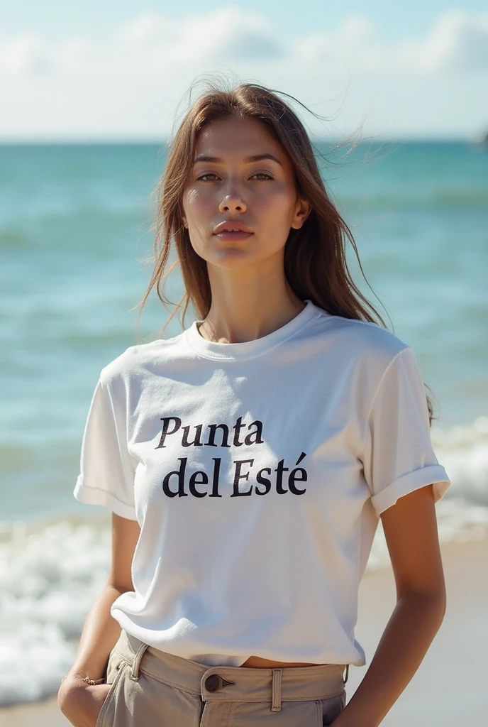 Chica joven y linda, amable y especial, muy hermosa, rasgos delicados, Captivating eyes. enamorada de ti, vestida con jeans y playera blanca, lista para besarte
