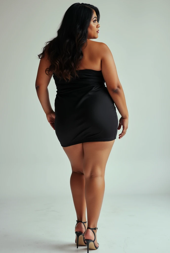"Create a super realistic image of a brown Brazilian girl, in a dress with nothing written, blackquality hair, and black sneakers with a hot body and defined thick legs and thick arms with the entire body visible."