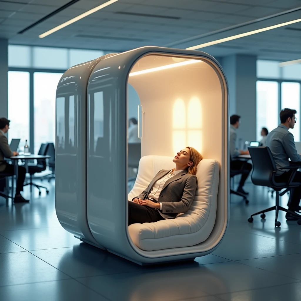 Arad woman sitting on a recliner with a book, Reclining, Ergonomic, Advanced technology, rear facing, comfortable atmosphere, There is a sense of design, forward facing, smooth technology, innovative, relaxing, Technology, relaxed posture, futuristic product design, over the shoulder shot, slick design, hyper realisitc, futuristic product car shot, Future technology
