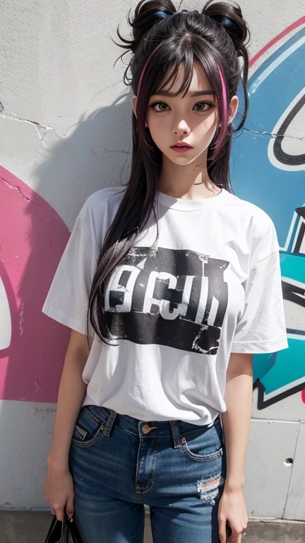 solo , 1girl , American girl , shirt hiphop styes , big breast , skirt hiphop styes
