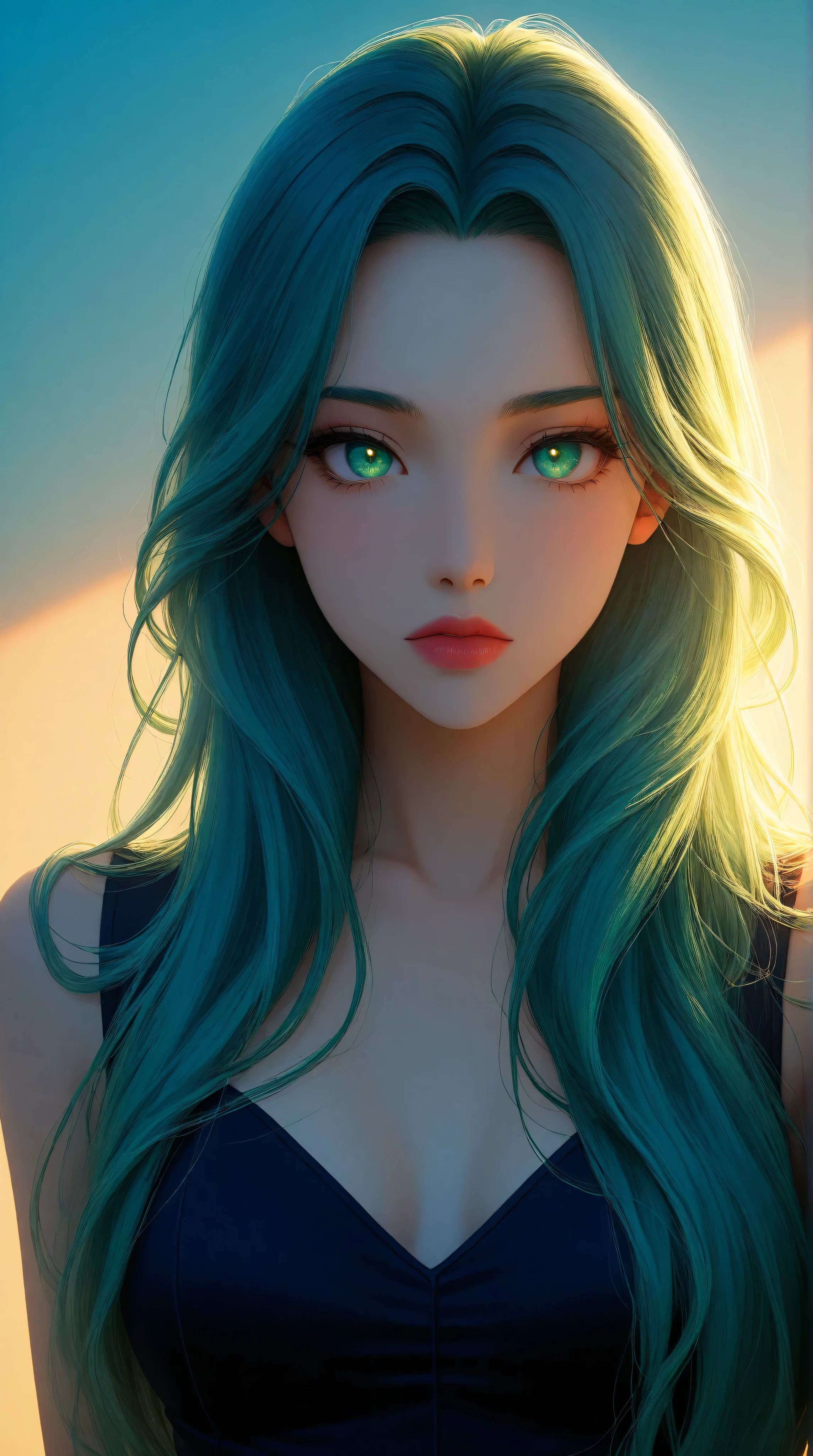 Kizi,Highly detailed, Amazing work,Vitreous luster,((clean backdrop)),In pink,(((blue colors))),green color,red colour,Best quality at best,clean backdrop, cute, cleavage,