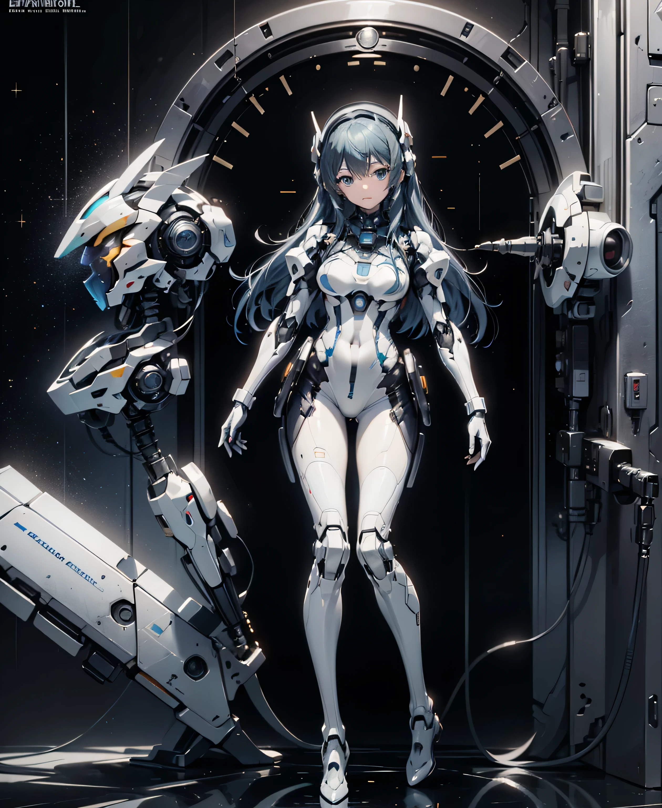 ((Holographic Glow Effect))、  Gundam Wing Cockpit, Lantern、masterpiece、Highest quality、1 person、medium bust、((Album Cover))、Light on Face、slender body、white and blue pilot suit with enamel finish、  elbow length gloves  、long hard boots 、exoskeleton、Metal Gear、cyberpunk style、Gundam Pilot、attention arousal、 bubble helmet 、 space helmet, muvluv, space helm, eva helm,Transparent face guard,Complex and precise instruments,full body