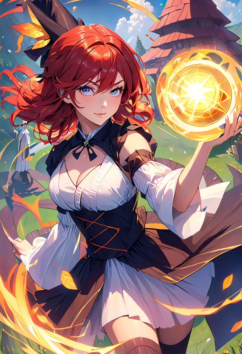 Step into a captivating scene featuring an anime girl seated on a floating platform, as vibrant fire particles ignite the air around her, creating a dazzling and dynamic atmosphere. The creative lighting style bathes her in a radiant, fiery glow, harmonizing with the swirling fire particles. Crafted with exquisite detail and rendered in breathtaking 10k high resolution, this masterpiece blends the art mediums of digital illustration, fire effects, particle simulation, and post-processing techniques. Drawing inspiration from the styles of Anime, Mystical Realism, and Contemporary Surrealism, it captures the fiery and ethereal beauty of an anime girl amidst the dancing flames, where fire particles elevate the sense of magic and wonder.