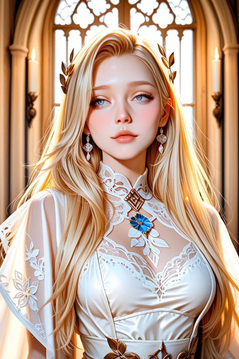 masterpiece,Highest quality,Very detailed,beautiful girl,Beautiful Prom Dresses,bride,Silver Tiara,Blonde,A lot of gems, teenager,Perfect Face,Beautiful and detailed eyes,Green Eyes,Beautiful Skin,skinny,Small breasts,Dynamic,Majestic church facade,Lots of flowers,Petals Fall