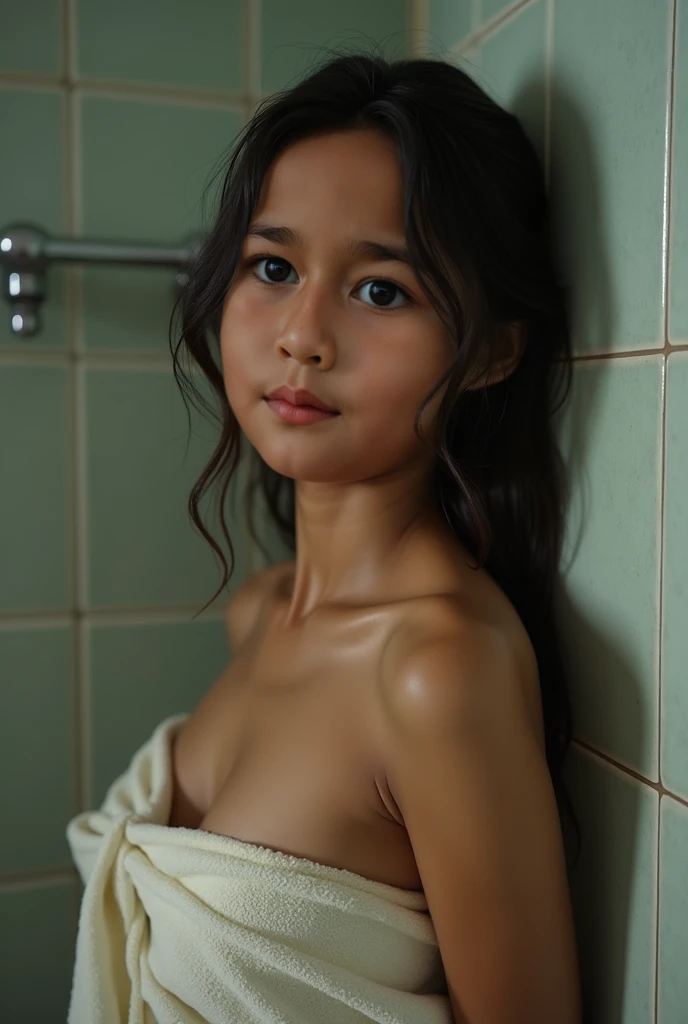 (Best quality, photorealistic) A ite girl, South American girl, in a room, after showers, wet hair, full nude,