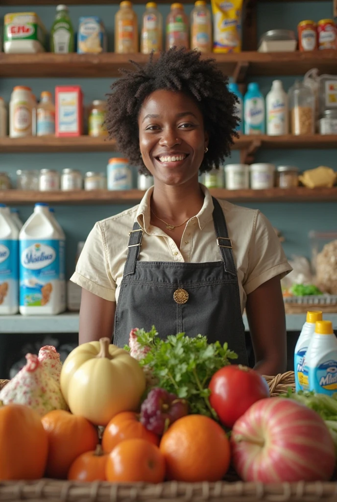 A black woman working at O&#39; Boticario, in this work there is JOB SAFETY QUALITY, BUSINESS HEALTH AND SAFETY FACILITIES.