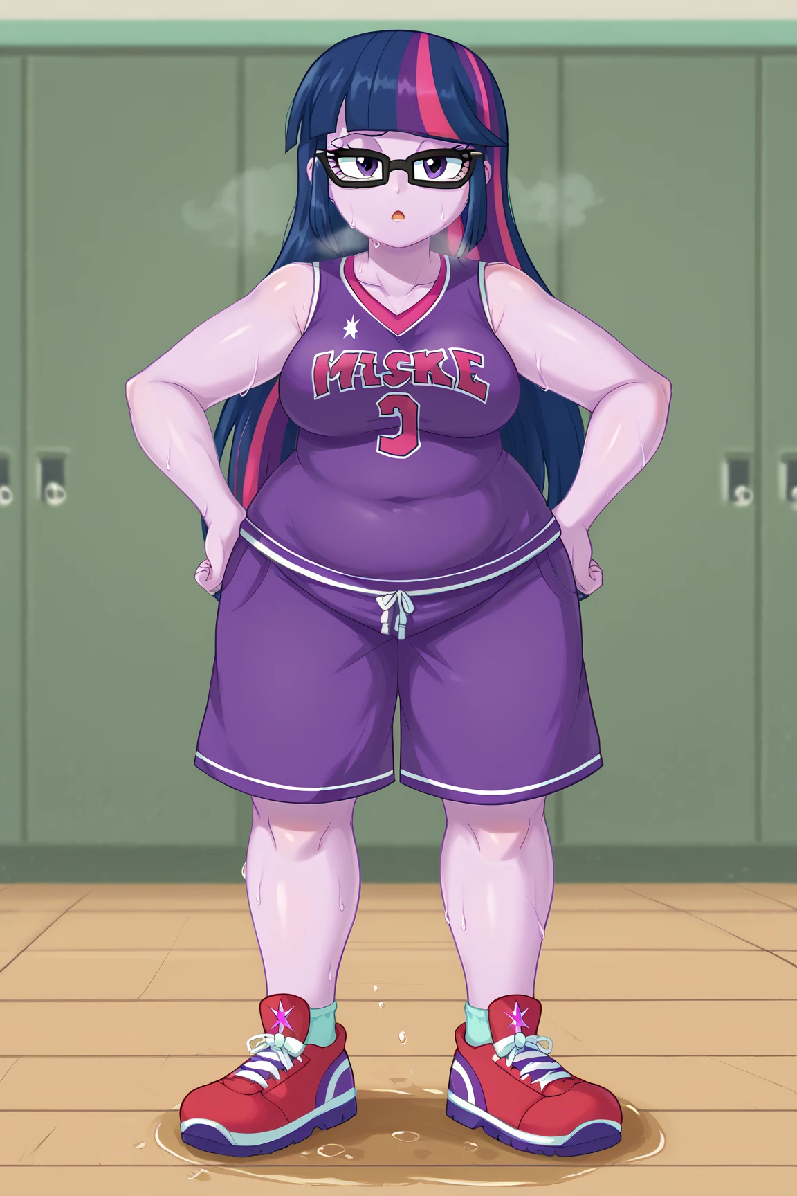 sonrisa maternal, ruborizada, Pompones, uniforme, crop top, falda midriff, minifalda, voladizo crop top, levantamiento de ropa, grande, sudor, muslos gruesos, (pecho enorme 1.5), uniforme de animadora, ropa humeda, ropa semitransparente, erect nipple under clothing, cola de caballo alta, ropa interior visible, micro tanga, (tanga alta), (de pie sobre una pierna), abierta de piernas, piernas separadas, pierna completamente alzada, obra maestra, mejor calidad, muy detallada