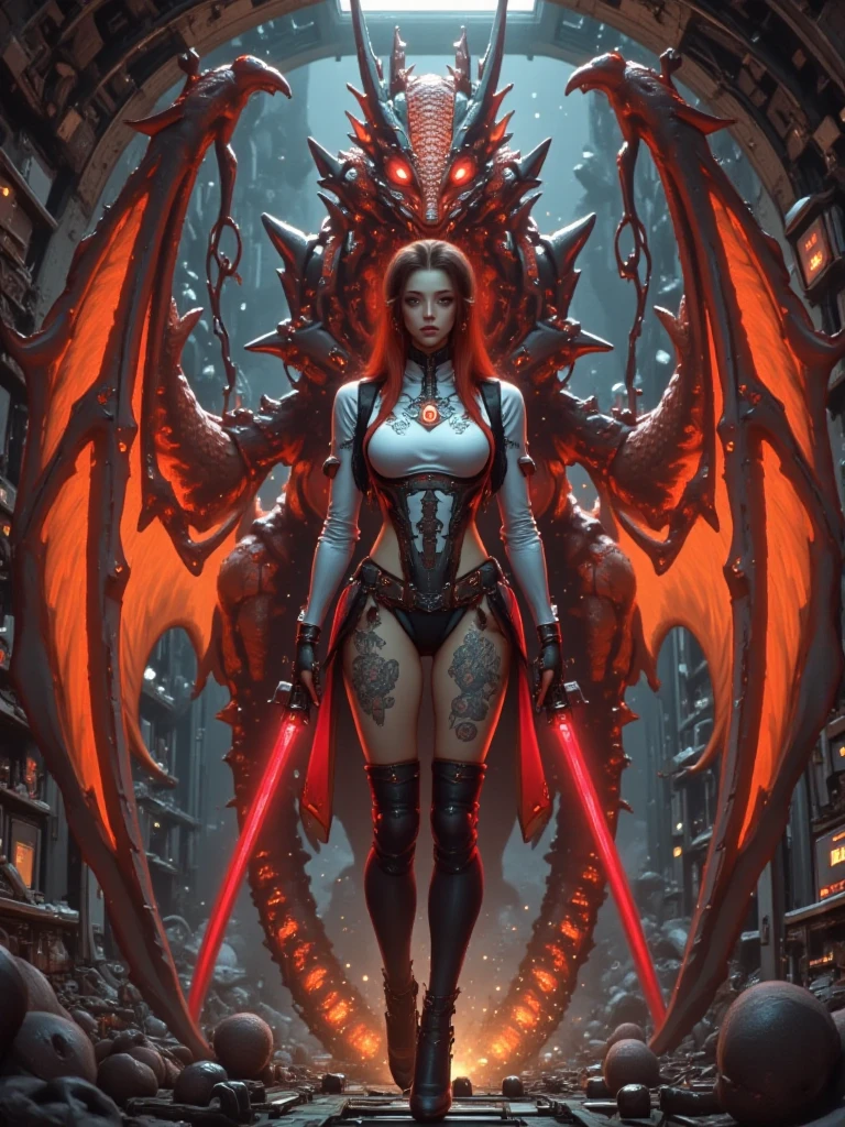 (concept art), (realistic:1.4), RAW, 1girl, DemonicT, colorful, dynamic pose, ((full body)), black sclera, horns, bat like wings, colored sclera, colored skin, yellow eyes, demon wings, demon horns, slit pupils, Ultra-detail, ((matte armor, red lights <lora:nanosuit_v10:0.5>)), (best quality), (detailed skin:1.3, detailed face:1.3), dslr, realistic, (detailed cyberpunk landscape), delicate, soft colors, (highres:1.1), (masterpiece:1.3), cinematic lighting, simple background, <lora:changeACharacter_demonictv10:0.66>