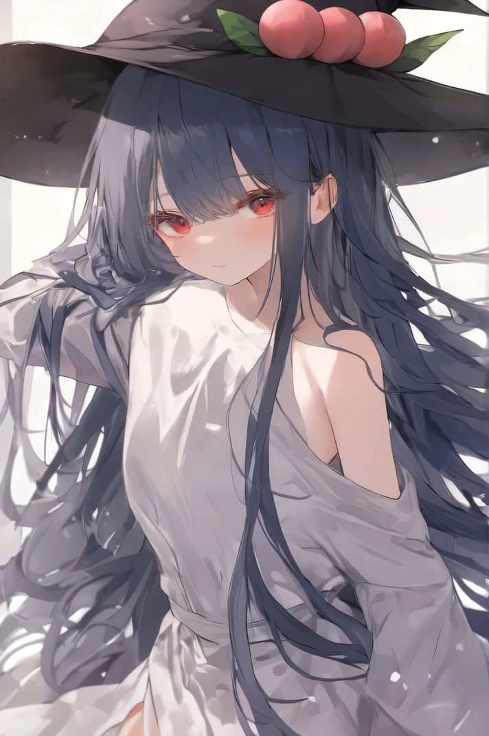 , top , is of the best quality , official art , beauty, Then choose , Very detailed ( split art 1 .2),Most detailed , a girl , face is expressionless , dark blue long hair , Wearing a wizard hat, dark red eyes , Very detailed , high detail , Tall Cool Girls , Dark , Droopy eyes , Light red , meditation, taller, shy expression , facing the audience
