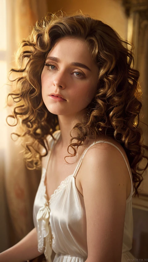 a hermione granger, naked, detailed face, detailed eyes, detailed lips, beautiful skin, long curly hair, elegant facial features, graceful pose, soft lighting, warm color palette, cinematic composition, photorealistic, 8k, high quality, masterpiece