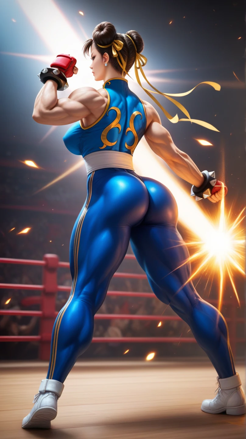 (best quality), big head, face happiness, ((((Massive Female Bodybuilder)))), (((huge muscular ass))), ((wide hips)), (slim waist), (((wide shoulders))), (merope with huge breasts:1.2) in a high,