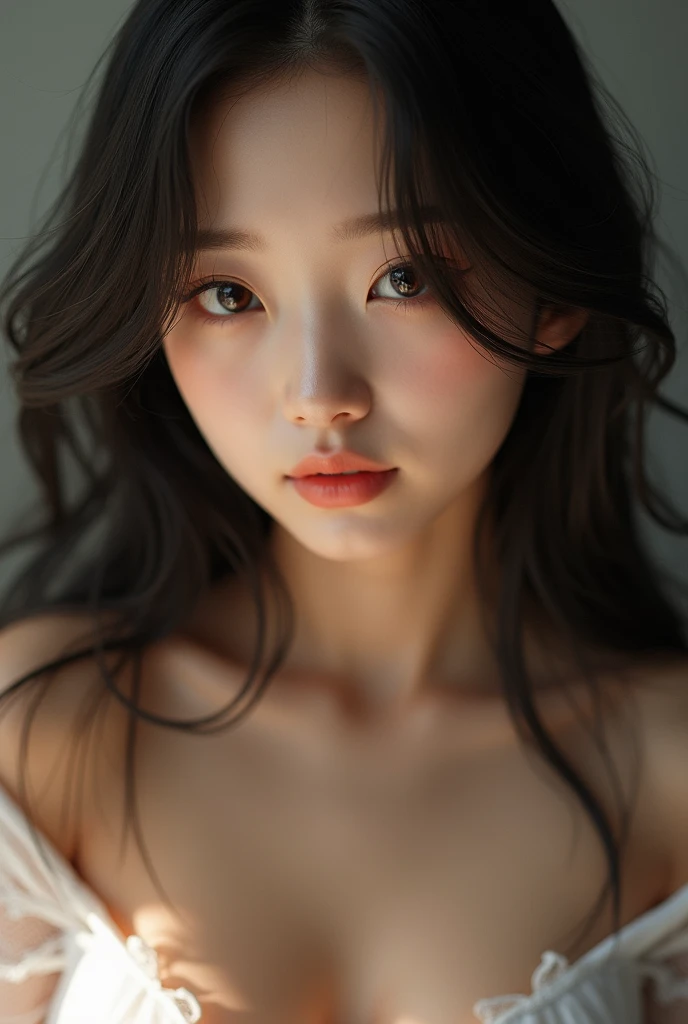 Create a realistic image of nude girl with tired hair