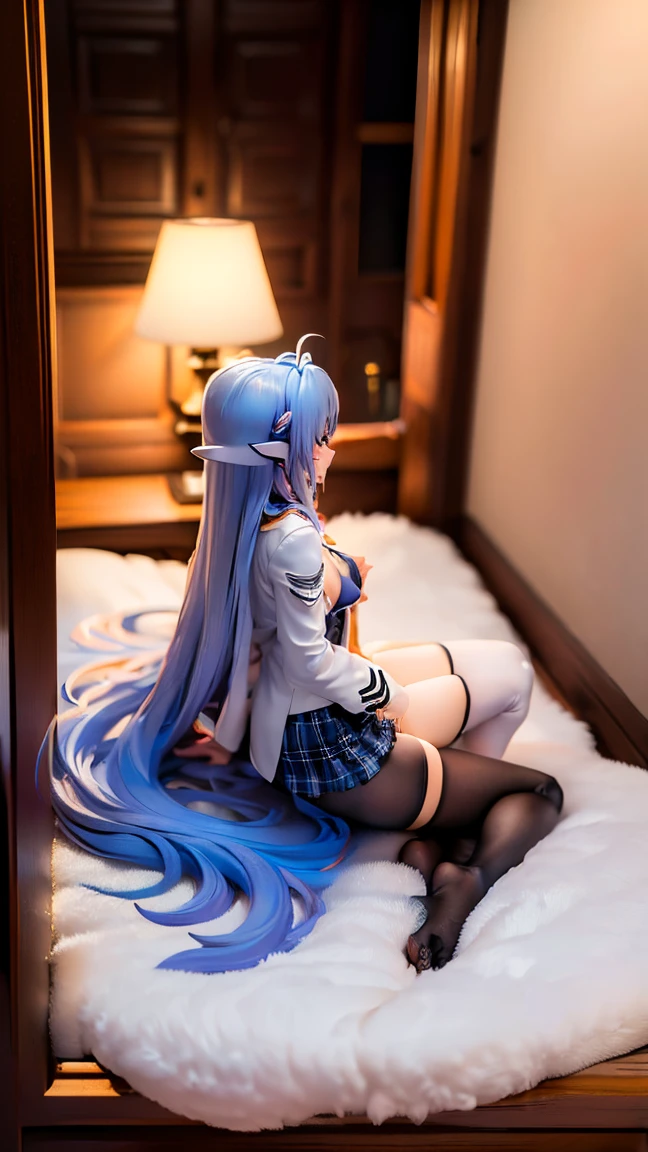 (Enrich the picture,Masterpiece level quality)Beautiful 8K CG artwork,Goddess-like posture,Kneeling exercise,Slim and soft,Translucent skin,White hair、The beauty of extra-long hair, Super Long Straight Hair,The skin is fair and juicy,Underwear uniforms,Perspective Part 1.2x enhanced silhouette effect,Exquisite transparent blues pattern in pajamas,The details are intricate and exquisite,The background is slightly blurred,Charming and lustful leg seduction,Drool,Extra-large big breasts,Blush,Japan goddess,Perfect body slim curves,
