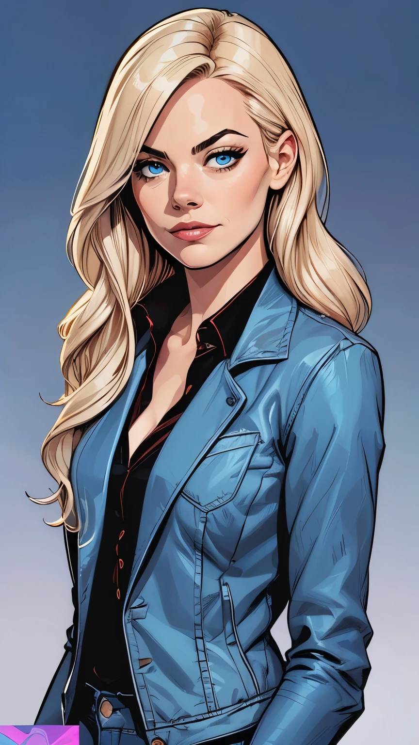Representing black and white movies, ((1920s beauty)), caucasian, long blond hair, (((A wealthy woman's 1920s suit))), headshot, upright posture, slightly exposed bust, (((Margot Robbie))), Oil Portrait Coloring, Black wallpaper