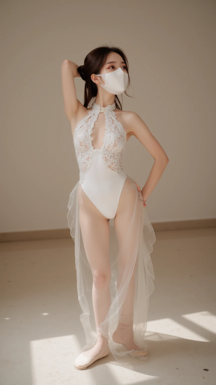 Large boobs, transparent full-open dress, thin, revealing figure, summer, strapless, perfect figure, alluring, translucent, medium breasts