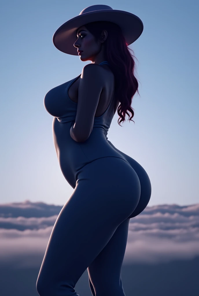 A stunning 8k anime-style illustration of a woman outdoors on a beach. She has long, slender legs and a wide, toned hips, with a tiny waist and a round, well-defined chest. She has a beautiful face with blue eyes, red and plump lips, and long, cascading hair that combines red and blue tones. The full moon and Milky Way fill the sky behind her, creating a captivating backdrop. This artwork is a masterpiece of skill and technique, showcasing the artist's exceptional talent in the anime style. The photo is taken from a downward angle, accentuating the beauty and grace of the woman in this serene setting. She is all naked and enjoy it.
