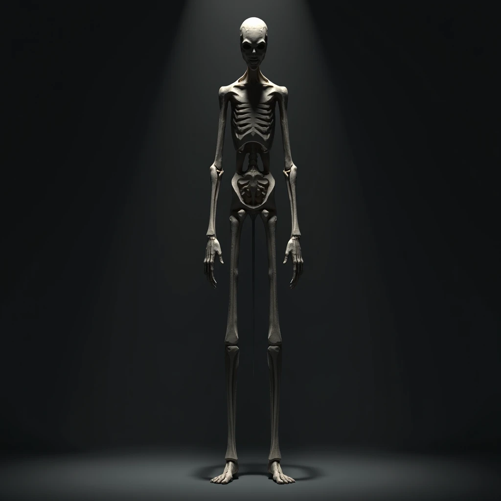 draw me an illustration of a human skeleton standing half-body and head looking upwards, The position of the hand is raised upwards as if you want to reach something far away, and that something was a light on a jet black background, additionally the human skeleton has 3 main rear ribs and 4 wings