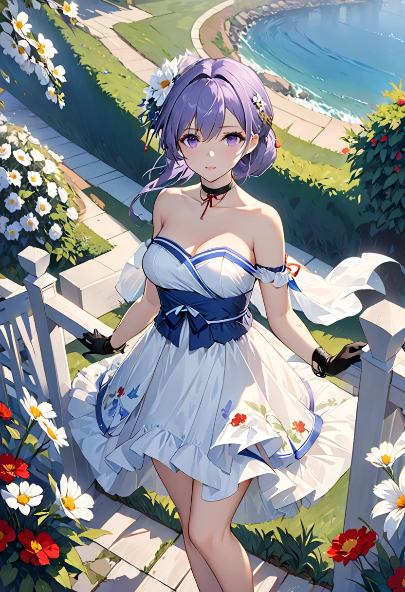 Girl with short green hair, Small size breasts, Small breasts、Green Eyes, White Casual Wear Beauty Special、(((tits))),Full body shot from head to toe、White dress、Colorful flower fields、Fluttering petals、A big smile when looking at the flowers、Uplifting、Swaying in the Wind、Gusts from bottom to top、小さなとのツーショット、child(Magenta hair、Emerald blue eyes)