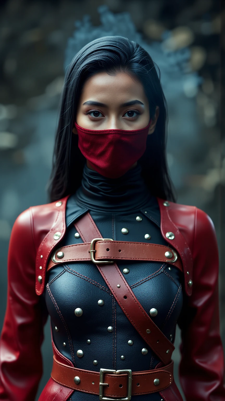 a malay teenage girl in hijab and captain america suit standing in action in front of bustling kuala lumpur malaysia city streets, serious face, nighttime, 35mm lens, Extreme close-up, pastel color grading, depth of field cinematography effect, film noir genre, 8k resolution, high quality, ultra detail