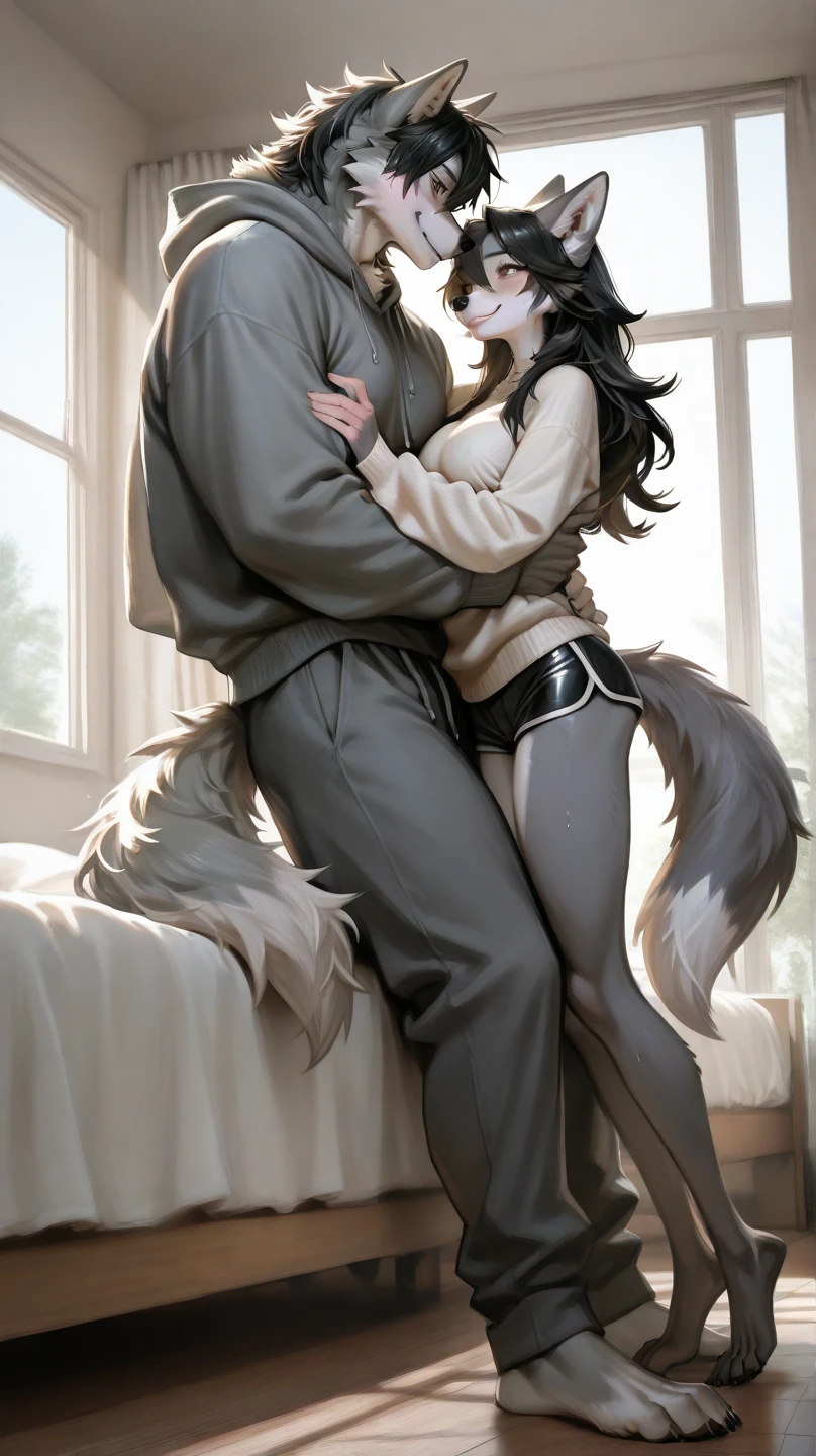 Solo, score_9,score_8_up,score_7_up, acore_6_up, score_5_up,  source_furry, Anthro,  kemono style, ahri from league of legends, she’s an Anthro furry white fox girl, anthro furry fox, white furry body, black fox ears, long black hair, indoors, naked,  barefoot, feet paws with 4 toes,  yellow eyes, black animal ears, 6 tails, indoors, sexy pose, indoors in a magical palace, lying on a bed, sex, cowgirl position sex, she is fucking a faceless human male on a bed, human male is cropped out