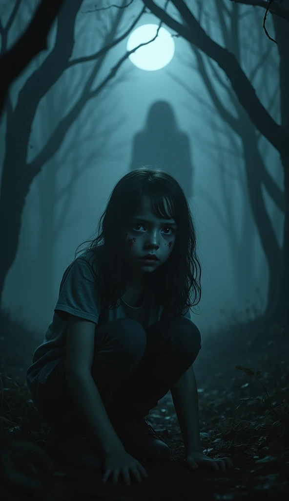 stalker, fullbody, Masterpiece, best quality, (highly detailed CG unity 8k wallpaper), (best quality), (best illustration), (best shadows), highly detailed((best quality)), ((masterpiece)), (detailed),masterpiece, best quality, fullbody, photorealistic, stunning innocent symmetry face, emotional, cute teenage girl in the distant, fullbody, stalking a girl throughout a forest,terrified, terrifying dark and creepy night,stalking in the distant, secluded