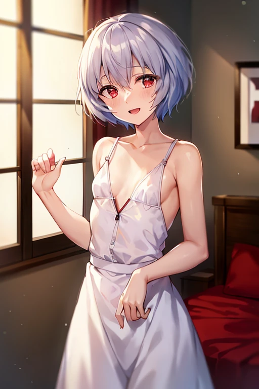 1girl、(((best quality)), ((masterpiece)), (details), masterpiece, best quality, high quality, ulutra detailed, perfect face, ((1girl, Blue eyes, cat ears: 1.3 silver bob hair: 2.5,))、Shiny Hair、Glowing Skin、Happy face、Lustful look、negligee、Sideboob、valley、Lie down in bed、sleep、night、Bedroom、