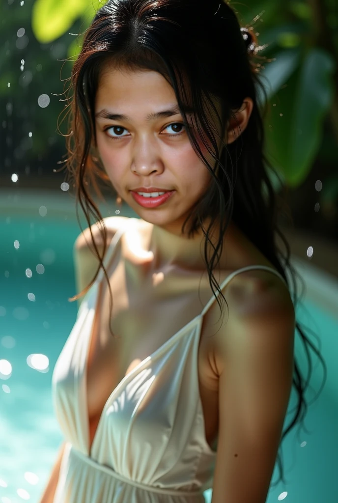 (8k, RAW photos, best quality, masterpieces, : 1.2), (realistic, photorealistic: 1.37), 17-year-old indonesian girl with a happy face, delicate face, happy expression of despair, slums, garbage dumps, piles of garbage, (garbage: 1.5), sloppy, people coming and going, many women, obscene, collarbone, no bra, dirty hijab, dirty face, dirty skin, sweaty skin, (sweat: 1.5), muddy skin, muddy feet, bare feet, medium breasts, tan, full body portrait, physically based rendering, cinematic lighting, complex and cinematic look, night, street lamp light, photorealistic, cowboy shot, Dynamic Angle, woman wearing a hijab standing in a flooded alleyway, model, beautiful asian girl, indonesian woman, asian girl, soaked, in an alley, drenched body, beautiful asian woman, beautiful young woman, after rain and no girls, asian woman, young asian girl, gorgeous young woman, deep water flood, water upto waist, hairy genital, spread legs, condom, winter, snow flower