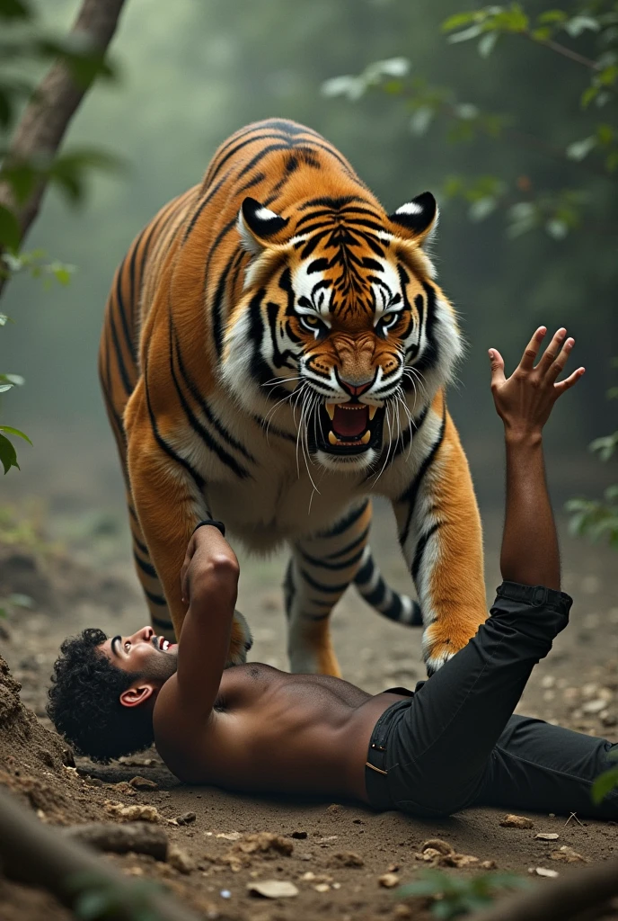 Anger tiger bite human more more more hard
