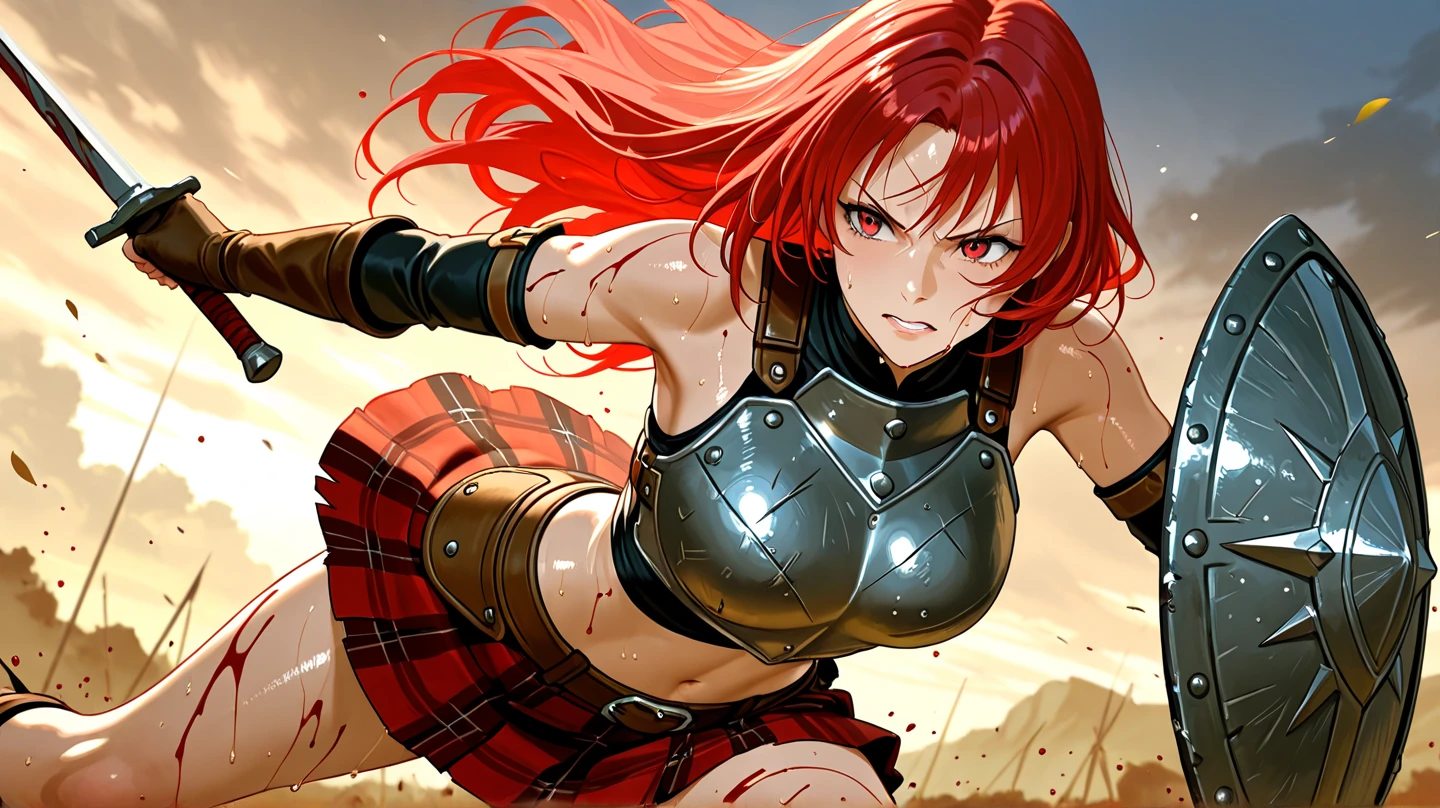 1girl in,Solo,16s,Angry face,(((woman face))),(((Red Bikini Armor))), Yellow hair,Long hair,Crimson Eyes,Burning Body,(((run in front of the ruins))),(((Attack with fireballs)))