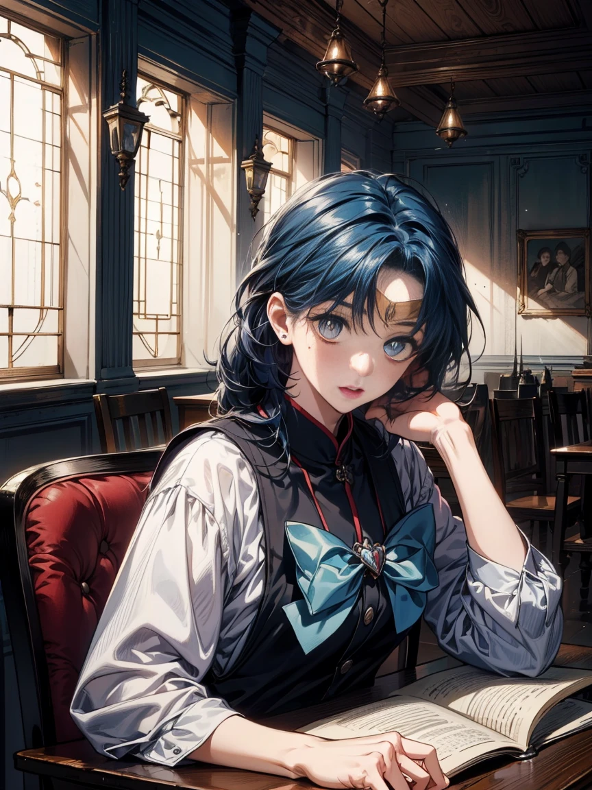 8K,RAW photos,best qualtiy,tmasterpiece:1.2),(超高分辨率:1.0),A detailed illustration,A detailed,(realisticlying,Fidelity:1.37),detailed beautiful skin,the sailor moon,(1girll:1.2),Osaghi, double bun hair, double tails, Parted bangs, circle of the crone, jewelry, Earrings, choker necklace, Red bow, White gloves, Elbow gloves, Blue skirt
