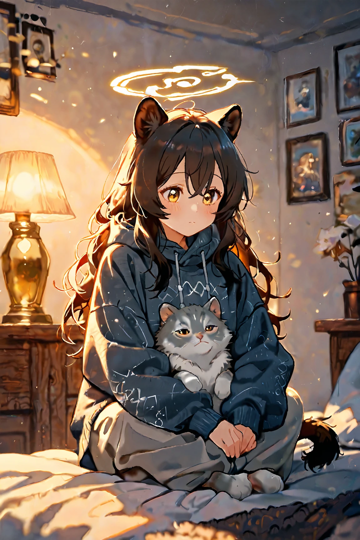 She has dark skin, as well as brown hair and eyes, the former of which is hidden under a hoodie.
Rythm wears a pair of black footed pajamas, with cat ears and feet resembling a cat's paws. She has a couple strands of her hair braided with beads, some with a red-and-black bead pattern and some with a green-and-black pattern. SPARKLE; GLITTER