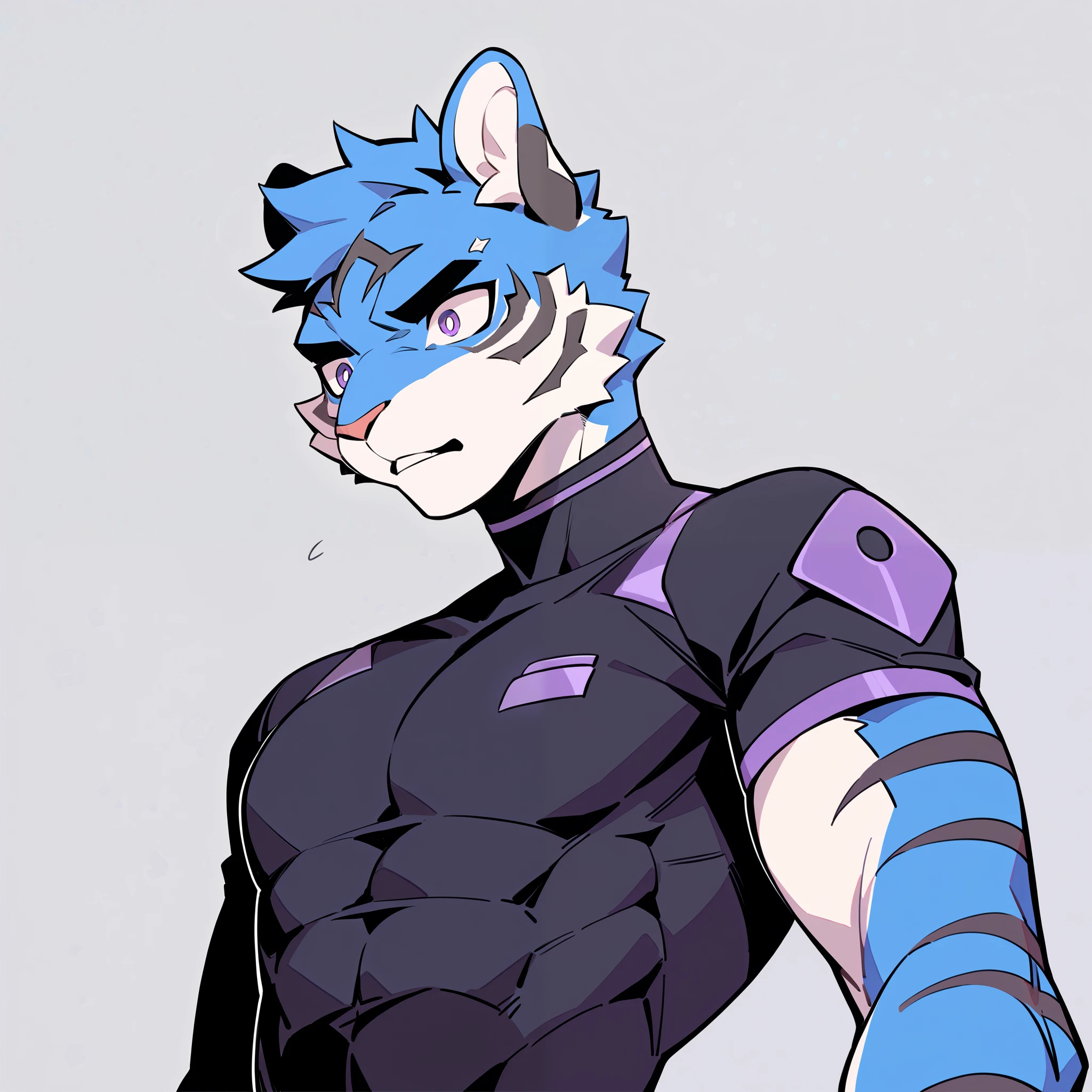 this illustration of male person, anthro junior wolf is wearing blue shiny rubber bodysuit, and blue shiny rubber full-face head, shiny, white background, in furry art style, sleek, erased eyes,