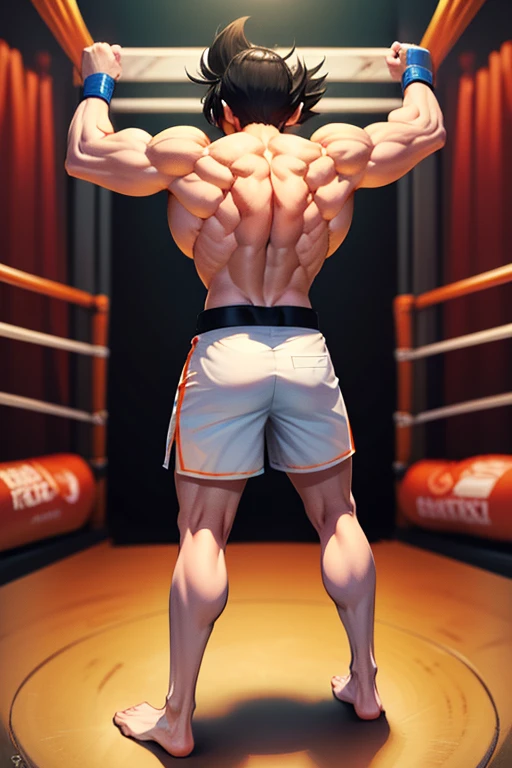 Robust champion man, torso exposed, legs bare from thighs to feet flowing long curls, meticulous muscle definition, lifelike representation, 4K resolution. Background: Stadium filled with cheering spectators,32k uhd, best quality, masterpiece, super detail, high details