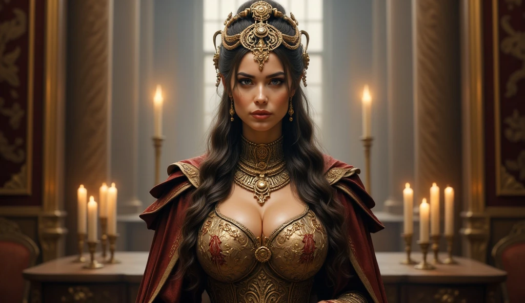 ( One girl:1.5 ), a sorceress, in an erotic costume of a sorceress, big breasts, makeup, fire magic, full body, long shot, Magical atmosphere, Ultra detailed face, ultra detailed eyes, ultra detailed clothes, realistic body, beautiful face, intricate details, ultra detailed skin, ultra realistic photo, ultra realistic lighting, HDR, ( readhead ), red dress , standing , 20 years,