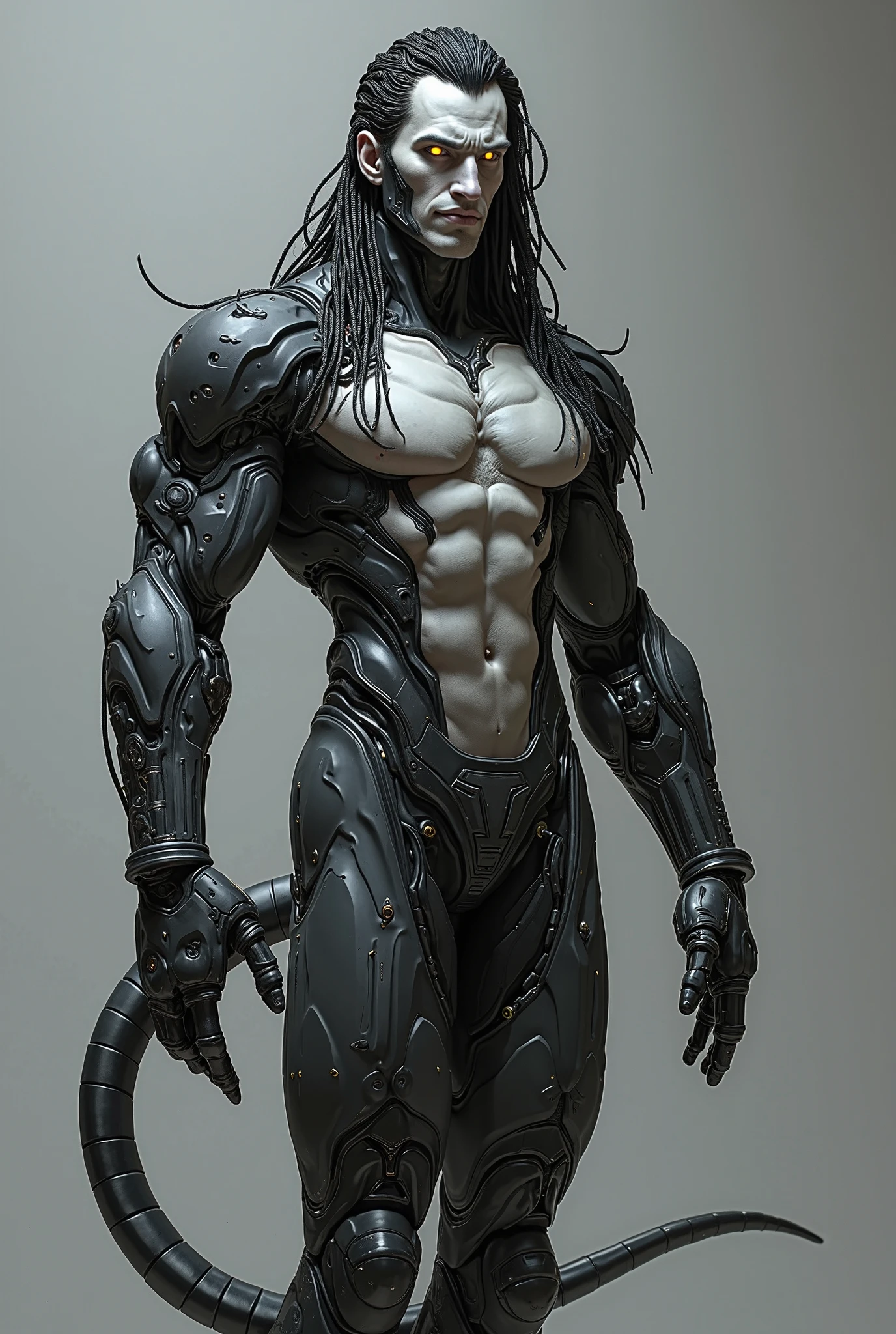 furry, anthro, (robot_skin:1.2), white robot skin with patterns, white wolf, dark blue hair, male, slim, muscular, athletic, detailed muscle, detailed abs, (big bulge), detailed nipple, (detailed eyes, extremely detailed eyes, glowing blue eyes) BREAK (cute face, young face, teen face, anthro face, furry face, wolf face) BREAK dynamic pose, dynamic position, dynamic expression BREAK detailed background, futuristic laboratory background, BREAK detailed, very detailed, higly detailed, ultradetailed, realistic, photorealistic, photorealism, hyperrealistic, ultra realistic, 8k, beautiful, breathtaking, amazing, stunning, awe-inspiring, love, delightful, masterpiece, brilliant, talented, gorgeous, impressive, incredible, extraordinary, excellent, perfect, high definition,