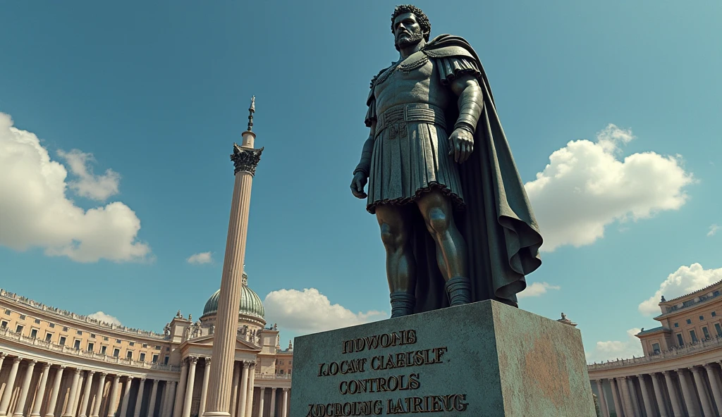 ROMER STATUE WITH AN ANTIQUE CLOCK
