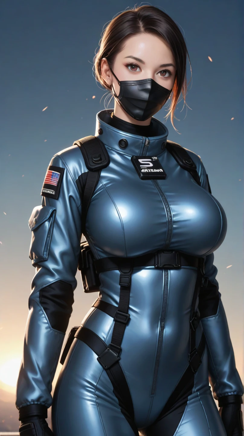 sexy female woman with ultra super big boob wearing a balaclava with a helmet with nvg