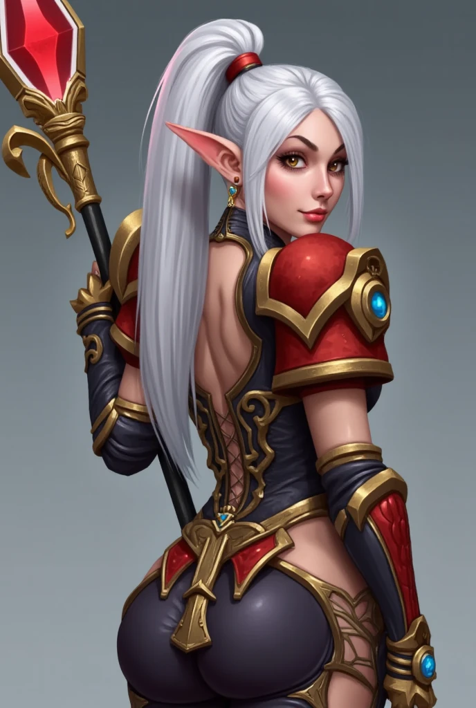 (highres, high quality:1.1), 1girl, elf, small breasts, fantasy outfit, scowl. white hair, golden eyes, gogalking