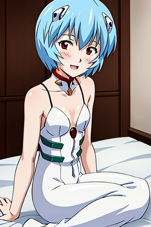 aqua_hair bed bed_sheet blush bow breasts cameltoe female hairbow looking_at_viewer lying medium_breasts navel nipples no_bra on_back on_bed pillow red_bow solo spread_legs teenager create_an_open_vagina nude legs_spread