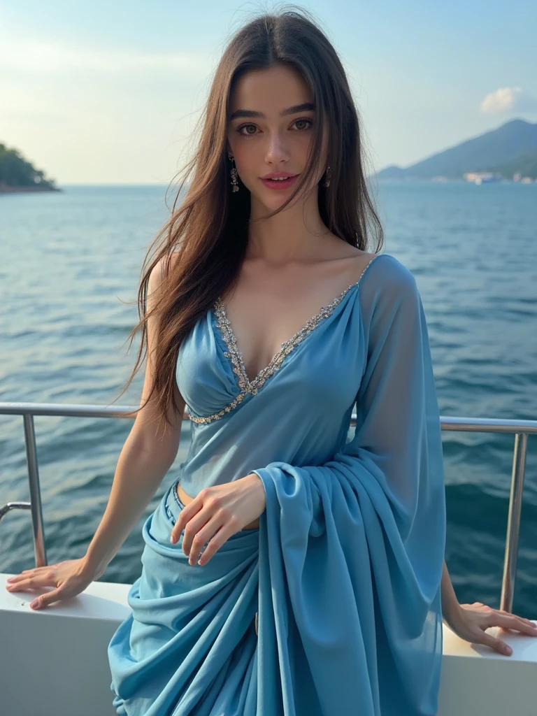 (((medium shot:1.5)))photo of a 30 years old DV_Laeticia_Vicious ,(facing front leaning back Looking at viewer, small waist, medium hips, (huge breast:1.5) ),(butterfly sitting),nsfw,(((a balcony looking at the ocean))), ,wide depth of field,( very long ((aqua long hair):1.5) , (realistic:1.5), glossy lips, soft skin, elegant makeup,(smile), wearing <lora:rc106:0.75> rc,starry sky print,