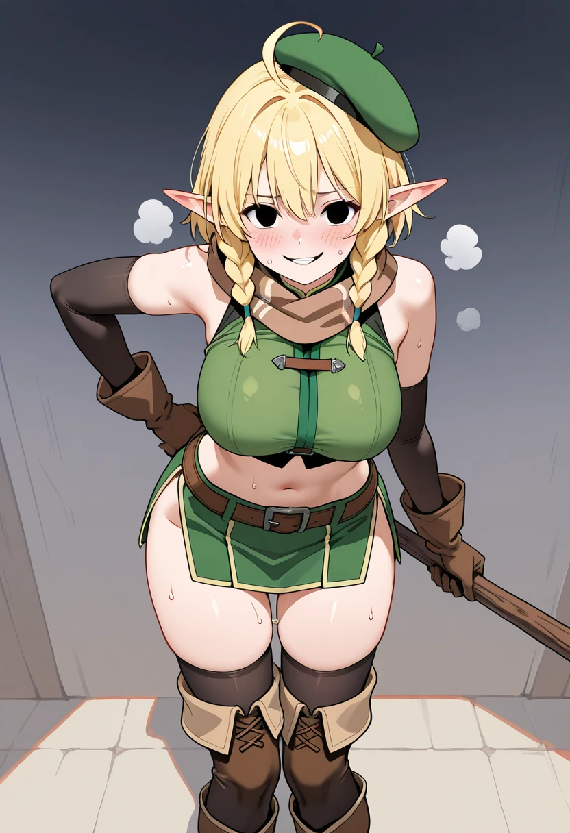 masterpiece, best quality, ultra-detailed, Potrait of beautiful , (chubby) (sexy), (plump), (curvy), (sexy), (nude), ((tomboy)), (anime), (Breasts), (Plump), ((very short hair)), (boyish), (little brat), (naughty), (young), (Short Hair), (pudge face), (cute), (handsome), (nude), (big areola), (Bad body odor), (Erufuda), (green eyes), (belly button), (Elf Ears)