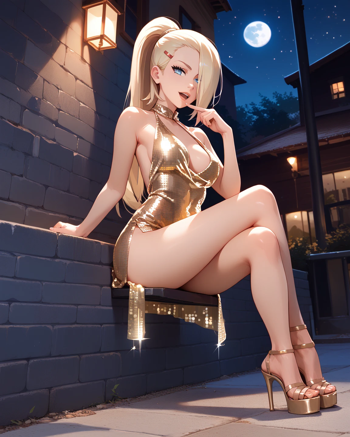 alone, One girl, masterpiece, Highest quality, Very detailed, Cinema Lighting, Exquisite detail, High resolution, Official Art, Fine and beautiful m, High resolutionのイラスト, 8K, Dark intense shadows, Exposure,tsukino usagi, Long twin tails, blonde, (White leotard:1.6), Full Body Shot, full moon
