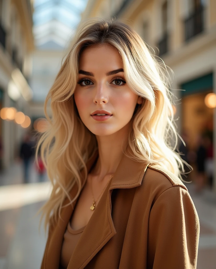 Beautiful 24 year old blonde girl with blue eyes and big breasts stands at Barajas airport extremely detailed, realistic, photorealistic, high quality, 4k, 8k, masterpiece, ultra detailed, vivid colors, HDR, studio lighting, sharp focus , physical representation, professional portrait